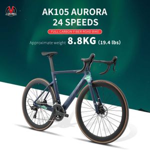 Bike Sava Ak105 Aurora New Carbon Fibre Road Bike 700C Carbon Wheel Racing Bike 24-velocità Bike per strada per adulti Bike per adulti Y240423