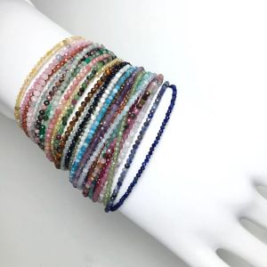 Fios 32 colorir mulheres pulseira moda de 2 mm pequenas contas facetadas pulseira de cristal natural lazuli lazuli tourmaline miçangas jóias