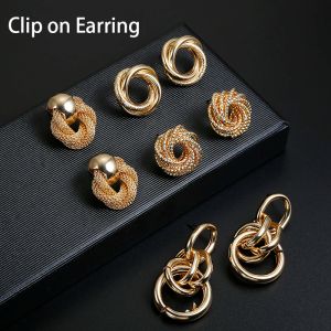 Earrings Hot Sale ZA Metal Maxi Statement Vintage Clip on Earrings Without Piercing for Women Fashion Earrings Party Gift Bijoux Jewelry