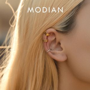 Küpe Modian 1 PC kulak manşet 925 STERLING Gümüş Modaya Modaya Gizli Klip Küpeler İstiflenebilir Geometrik Küpeler Kadınlar için Grils Fine Jewelry