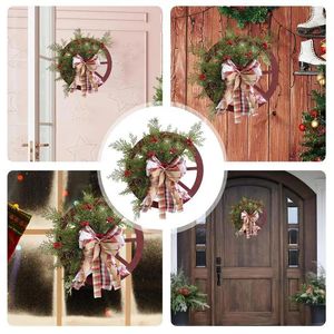 Decorative Flowers Christmas Party Wreath With Red Berries And Pine Cone Thanksgiving Garden Door Decor Pendant Autumn Harvest Courtyard