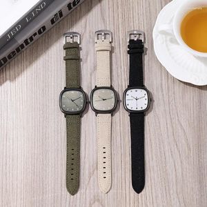 Wristwatches Vintage Brand Square Dial Leather Belt Wristwatch Quartz Watch Youth Student Casual Fashion Men Women Specially Gift Clock