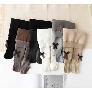 Meias -calças grossas de veludo para meninas roupas de outono de inverno lã crianças estocando crianças calcinha renda de arco bowknot design perneiras 06yrs