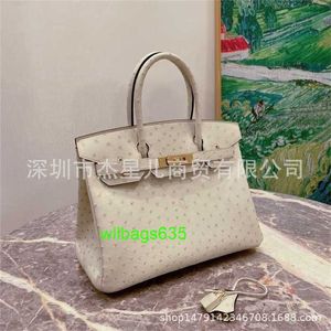 Genuine Ostrich Leather Bk Bags 7a Quality Handsewn Bags Womens 3c Wool White have logo HBO6AD