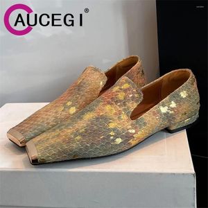 Scarpe casual Aucegi Fashion Cover Metal Cover Palto quadrato Donne Scivolano su mocassini comodi abiti da casa da cavalli da balletto festa di grandi dimensioni 34-43