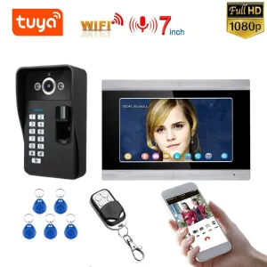 Câmeras montanhosas 7 polegadas 1/2 monitora Wi -Fi sem fio impressão digital RFID Video Door Phone Doorbell Intercom System com câmera de 1080p com fio