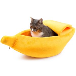 Mats New Irregular Portable Pet Bed Banana Shape House Winter Fluffy Warm Soft Plush Creative Pet Nest For Small Dog Pet Accessories