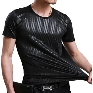 MENS ICE SILK TABGT KLÄNNER SOMMER RUND NECK SOLID FOLK CASIAL TOPS Fashion Slim Jacquard Veave T-Shirt 240418