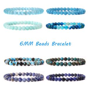 Strands Stone natural azul calcedonia de 6 mm Bracelets para homens homens apatite lapis lazuli angelite ágata tigre olho jóias