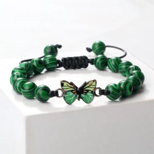 Strands New Design Malachite Beaded Bracelets Handmade Natural Tiger Eye Stone Agates Green Butterfly Pendant Bangles Lover Jewelry Gift