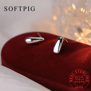 Stift Ohrringe Softpig Real 925 Sterling Silber glatt Oberflächenwassertropfen für Frauen Trendy feiner Schmuck Minimalistische Accessoires