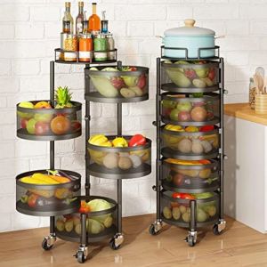 Racks Fruit and Vegetable Basket Bowls for Kitchen with Metal Top Lid, SNTD 5 Tier Rotating Storage Rack Cart for Potato Onion Bread