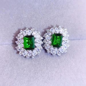 Saplama Küpe Doğal Gerçek Yeşil Diyopside Küpe Lüks Dikdörtgen Stili 1.1Ct 2pcs Taş 925 Sterling Gümüş Güzel Takı L24531