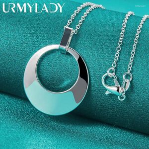 Hängen Urmylady 925 Sterling Silver Hollow Round 16-30 Inch Pendant Necklace For Women Wedding Engagement Present Jewelry