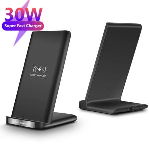 Laddare 30W Wireless Charger Stand för iPhone 14 13 12 11 Pro Max Samsung S10 S9 induktion USB C Fast Charging Dock Station Telefonhållare