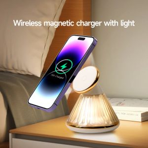 Laddare nattljus magnetisk trådlös laddare 15W snabb roterbar magnetisk stativ hållare för iPhone15 15pro 14 13 12 Samsung Huawei Xiaomi