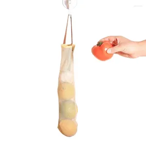 収納バッグオニオンバッグ再利用可能な食料品のフルーツ野菜ネット弦が付いた多機能キッチンメッシュ