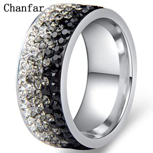 Bandas chanfar anel de cristal completo 6 7 8 9 10 tamanhos adoram anéis de casamento para mulheres jóias românticas de anel de anel de aço inoxidável