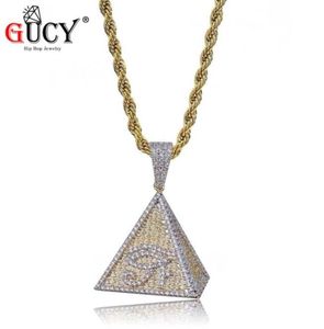 GUCY HIP HOP EYE OF HORUS EGYPT PYRAMID PENDANT NECKLACE GULD COLOR ICed Out Bling Micro Pave Cubic Zircon Charm för män Gift952381819935