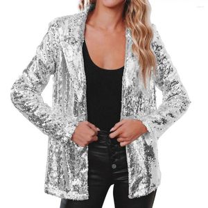 Women's Jackets Women Cardigan Sequined Lapel Office Work Jacket Clubwear Coat For Long Sleeve Open Front Solid Color Loose Fit