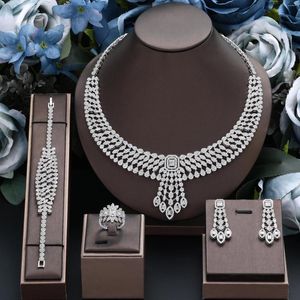 Brincos de colar Conjunto de Dubai Zirconia 4 peças Jóias de noiva de luxo cz sets de casamento feminino e