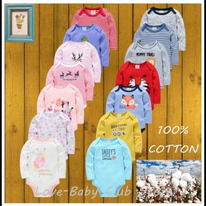 Tek parça yeni doğan bebek bodysuits bebek sweatshirts kızlar erkek atlama tulumları yumuşak% 100 pamuklu baskılı çizgili çizgi film hayvanları 3pcs/paket