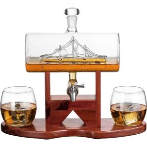 Whisky Decanter Set Liquor Dispenser For Home Bar Crystal Glass 1250 ml Ship 2 Glass Vackra stativ Fäder 240420