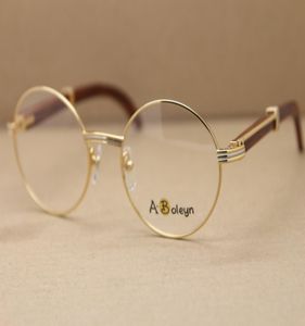 Złote okulary ramy mężczyźni lub kobiety okrągłe metalowe okulary optyczne drewniane rama okulary projektant męski luksus9911325