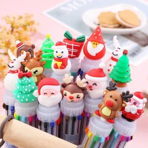 Penne 24pcs/Lot Christmas 10 Colori Gel Penna Kawaii ALBRO NASSAGGIO Cartoon Babbo Natale Colorful 10 Color Ball Pen Scuola Gift