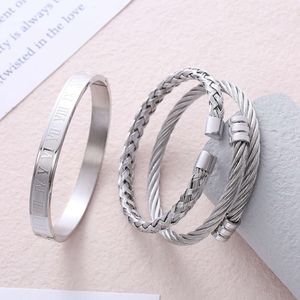 Bracciale a testa rotonda intrecciata in tessuto a caldo, set di bracciale in acciaio inossidabile digitale romano da uomo personalizzato, gioielli Guangneng