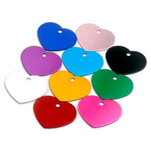 Tags Wholesale 100Pcs Heart Dog Tag Pet ID tags For pets Aluminum Anodizing Blank Name Tag Collar Charm Pendant Wedding Decoration