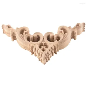 Decorative Figurines 4Pcs/Set Wood Carved Corner Onlay Applique Unpainted Frame Cupboard Cabinet Decal For Home Furniture Decoration 15Cm