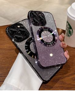 Pläteringsblixt glitter magsafe magnetisk telefonfodral för iPhone 15 11 12 13 14 pro max mini plus silikon stötfångare skydd bakslagsgradientfärg
