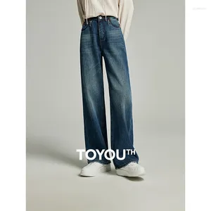 Jeans feminino Toyouth Mulheres 2024 Autumn High Caist Straight Loose Palnta de perna larga Pants de linhas de linhas de moda calça moda