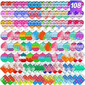 Dekompressionsleksak 108 st 3 form mini pop nyckelchain fidget leksaker pop fidget lindra tryckparti gynnar barn leksaker fidgets förpackningar sensoriska leksaker gåvor t240422