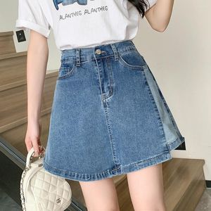 Kvinnors shorts Rhinestone Patchwork denim kjolar kvinnor hög midja stretch femme sommar casual byxor mujer elastisk kontrast