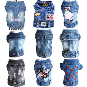 Snygg denimjacka för små medelstora hundar LAPEL Jeans Vest Coat Spring Autumn Dog Clothes for Chihuahua Bulldog Dachshund 240415