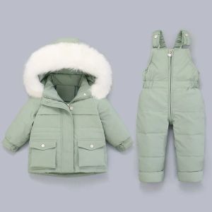 Coats infantis roupas de inverno conjunto de 30 graus de casaco de bebê + calça de calça infantil mano de esqui meninas garotos roupas de bebê macacão