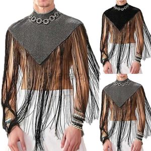 Męskie koszule Nowe splicowane nieregularne płaszcz bez rękawów seksowne modne ubranie uliczne wysokie szyi Tassel Top Top Tees Polos Tops