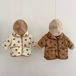 Coats 3711D Ins Korean Baby Coat Fleece Warm Jacket 2022 Winter New Cottonpadded Cartoon Bear Boy's Coat Cute Girl's Cashmere Coat