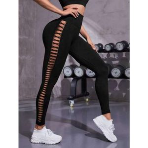 Designer Women's Pants Elastic Pants Solid Color Yoga Pants High Waist and Hip Lifting Fitness Pants Side Hollowed Out Seamless Sports Tight Pants 8XSG