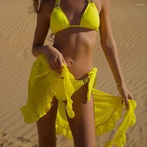 Wrap Kaftan Sarong Beach Sexiga kjolar 9 Färg baddräkt Cover-ups Kvinnor Chiffon Badkläder Pareo Scarf Bikini 2024