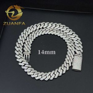 Grossistpris 14mm 3Rows Moissanite Cuban Chain 925 Sterling Silver Iced Out VVS Men Cuban Link Chain Necklace