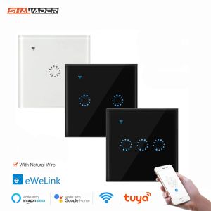 Kontroll WiFi Smart Life Tuya Ewelink Light Switches EU Square Wall Touch Glass Panel Wireless Remote Control av Alexa Google Home