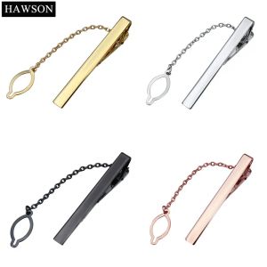 Clipes Cadeia de moda Tie Clip 4 PCs em um conjunto de clipes de gravata para homens Hawson Brand Brand Pin Branc com caixa de luxo