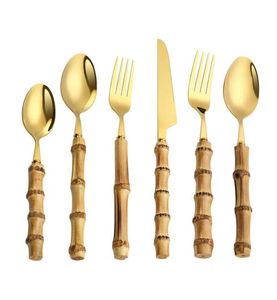 Bamboo Handle Flatware Set Stainless Steel Dinner Knife Fork Dessert Spoon Cutlery Sets5595493