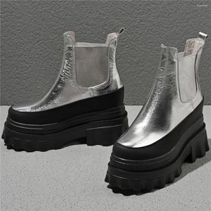 Stiefel Keile Pumps Schuhe Frauen echtes Leder Super High Heels Knöchel Frauen runde Zehenplattform Mode -Sneaker lässig