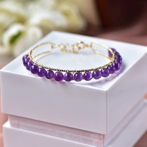 Strands Natural Uruguay Amethyst Purple Teeth Bracelet 14K Gold Filled Niche Design Ins Wind Female Fashion Bangle