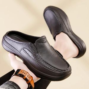 Slippers 2024 Summer Outdoor Men's Dethabless Leather Shoes Fashion Mens Casual крупные водонепроницаемые не скольжения