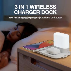 Chargers GENAI OJD88 Wireless Charger 3 in 1 Charging Dock 15W Fast Charging Universal Compatibility with Night Light for Home Office